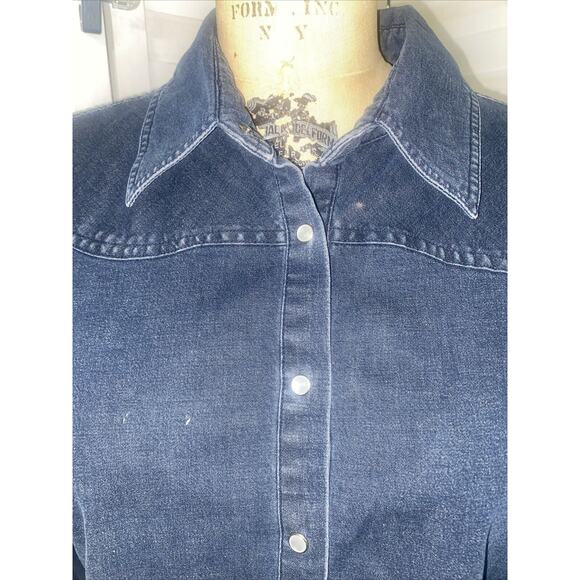 Black Faded Fersten Worldwide Ladies Denim Jacket Stretch Pearl Snaps Sz Large - Picture 5 of 8